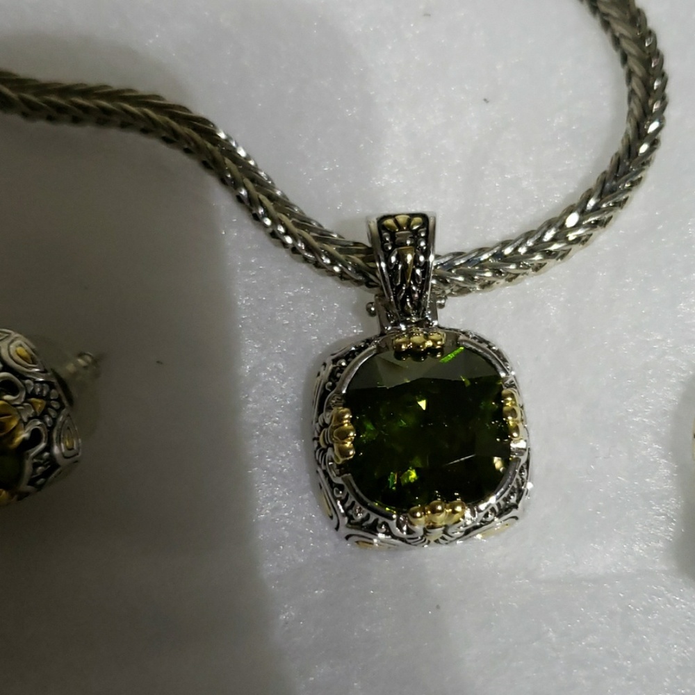 Necklace set green stone with gold and silver - Picture 4 of 4